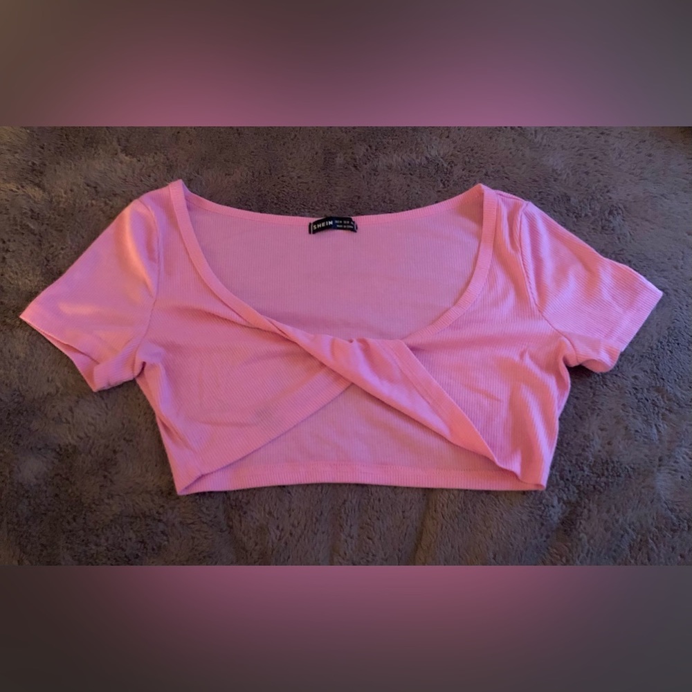 Pink Shien crop top crossed front